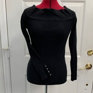 Boston Proper black Ribbed Knit Top cowl collar